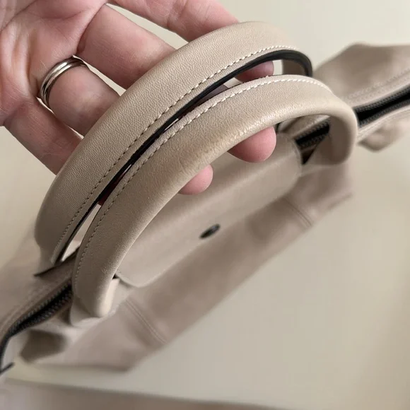 Longchamp le pliage cuir leather small handbag bag nude bone ivory off-white - Picture 9 of 17